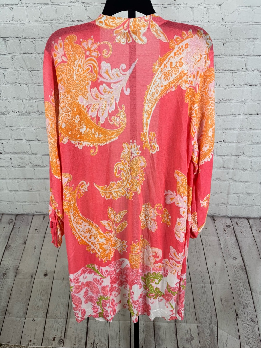 Chico's Coastal Calypso Coral Paisley Duster Open Front Cardigan Knit Size Large - Picture 6 of 7